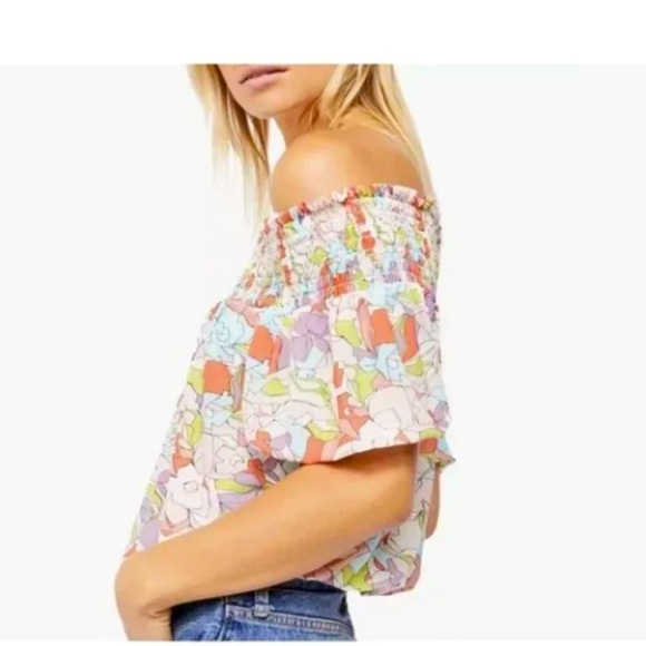 Free People Off Shoulder Floral Bubble Top - XL - Picture 2 of 10